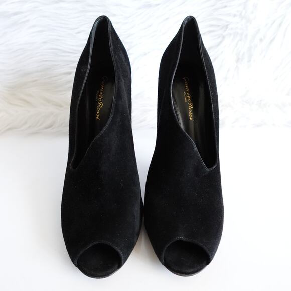 Women Gianvito Rossi Black Suede Peep Toe Stiletto Pumps Office Siren Classic Glam